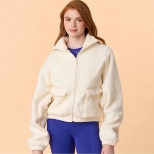NWT Blogilates Size Small Campfire Fleece Jacket Cream Full Zip- Oversized